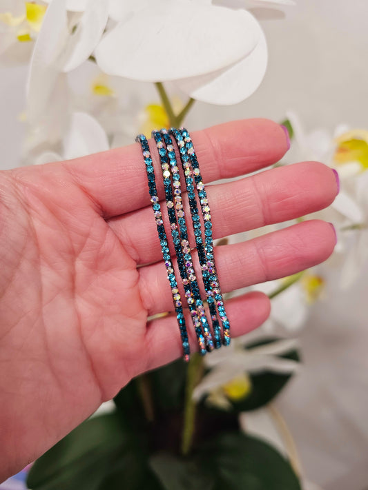 Glitz Fest - Blue Gunmetal Multi Stretchy Bracelets - 5 Piece Set - Alies Bling Bar