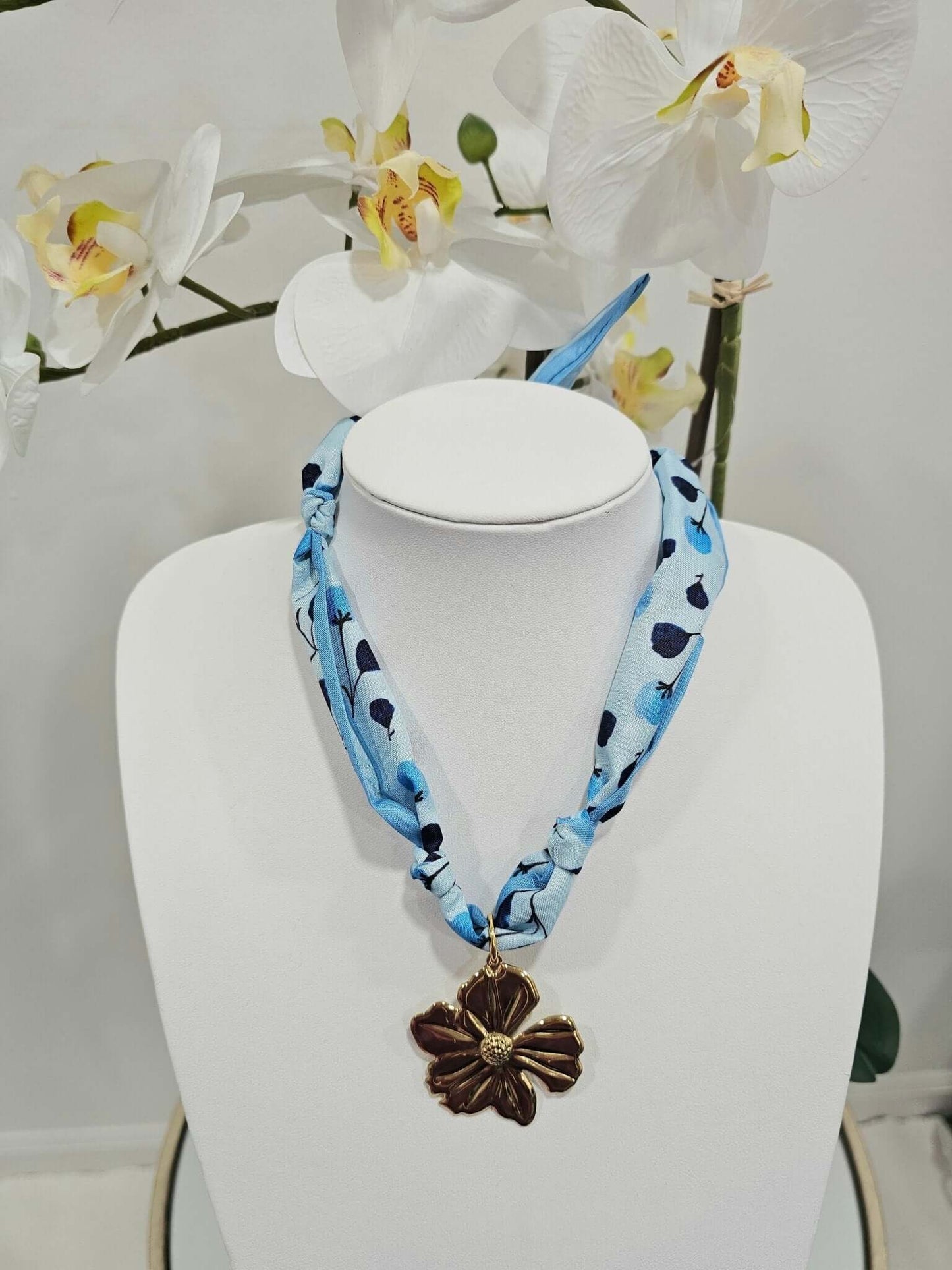 Scarf Charm Necklace - Blue Floral-Shop Alies Boutique