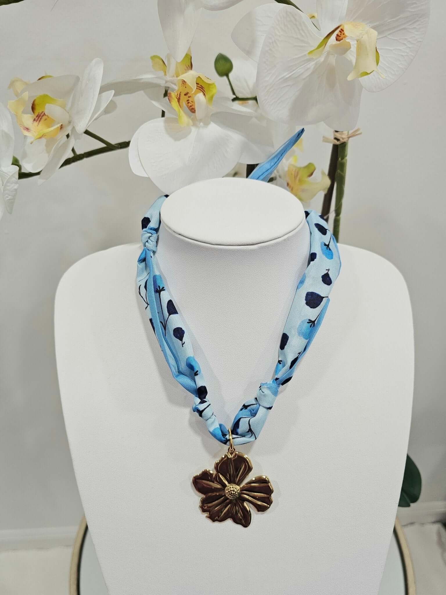 Scarf Charm Necklace - Blue Floral-Shop Alies Boutique