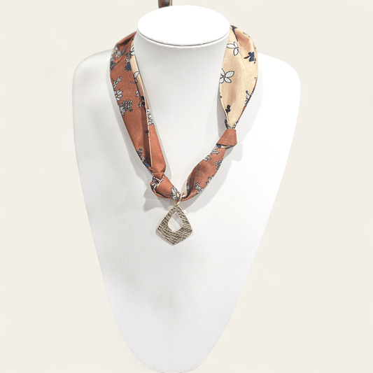 Scarf Charm Necklace II- Brown & Tan - Shop Alies Bouutique