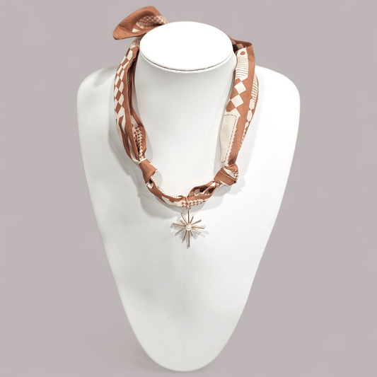 Scarf Charm Necklace II- Brown/Tan - Shop Alies Bouutique
