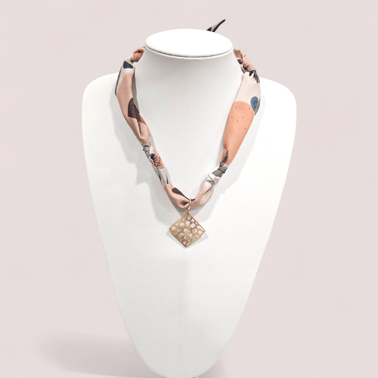 Scarf Charm Necklace II - Coral/Tan - Shop Alies Bouutique