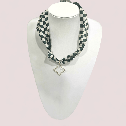Scarf Charm Necklace II- Green & White Checkered - Shop Alies Bouutique