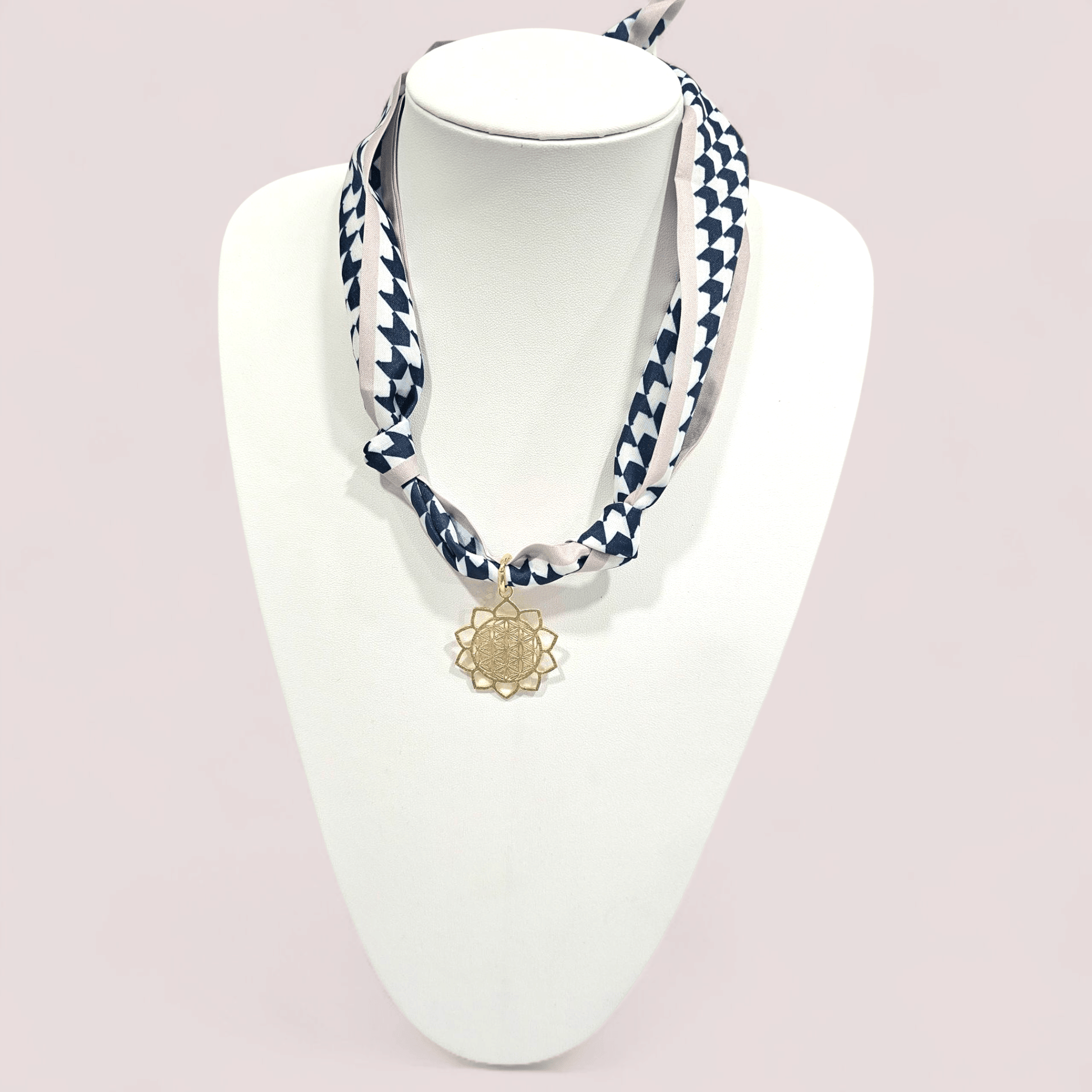 Scarf Charm Necklace II- Navy/Pink - Shop Alies Bouutique