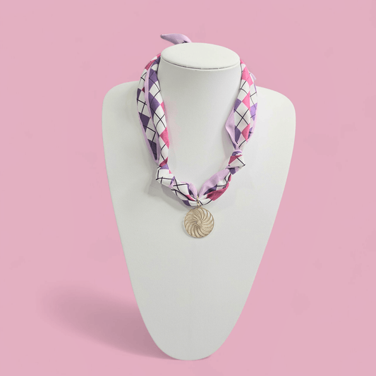 Scarf Charm Necklace II - Pink & Purple Argyle - Shop Alies Bouutique