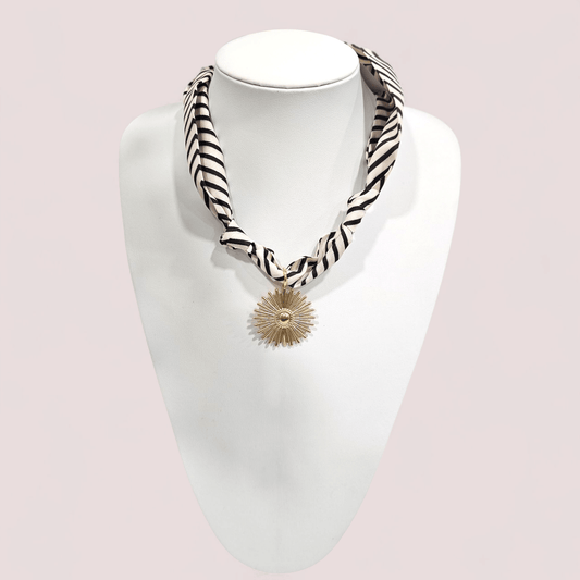 Scarf Charm Necklace II - Pink/Black Stripe - Shop Alies Bouutique