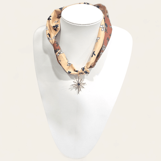 Scarf Charm Necklace II - Tan/Blue Flowers - Shop Alies Bouutique