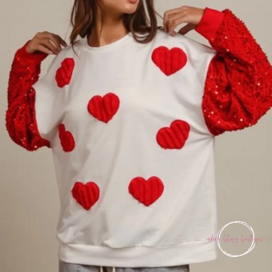 Sequin Sleeve Heart Sweater-Shop Alies Boutique