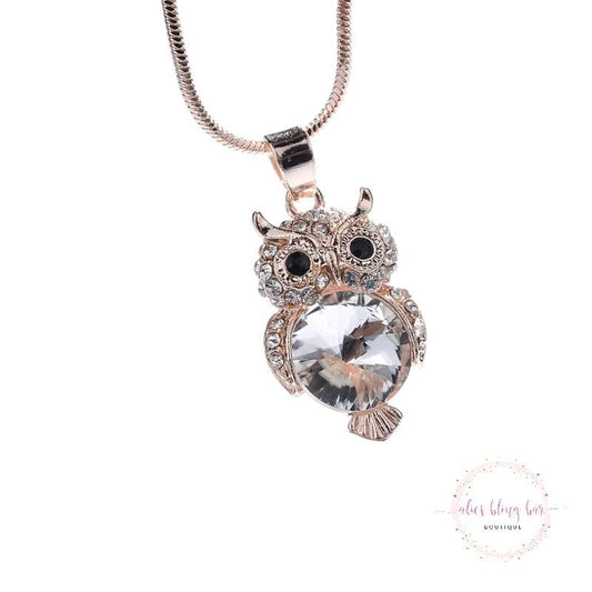 Sparkling Guardian - Owl Rose Gold Necklace - Sale - Alies Bling Bar - Shop Alies Boutique