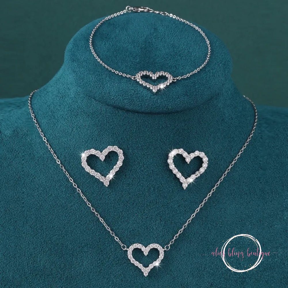 Sparkling Love Necklace, Bracelet & Earrings Set in Silver - Sale-Shop Alies Boutique