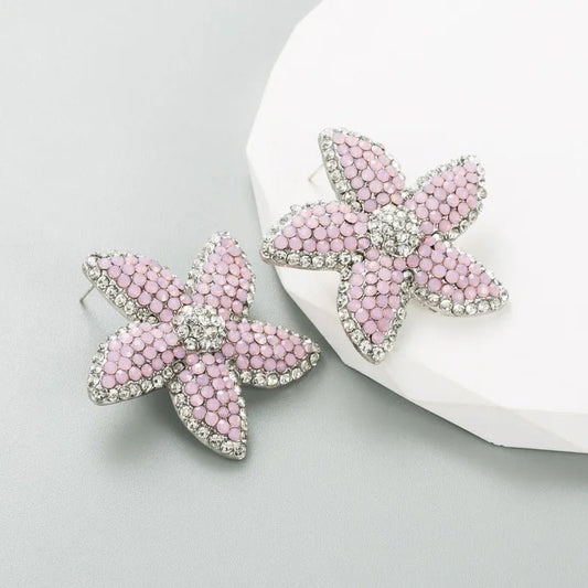 Starlight Soirée - Pink Rhinestone Earrings-Shop Alies Boutique