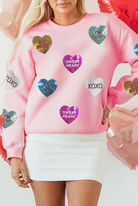 Sweethearts Pink Sequin Sweatshirt-Shop Alies Boutique