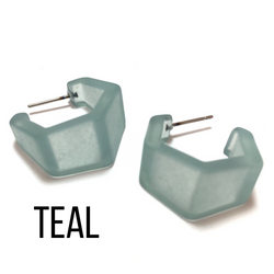 Hexagon Geo Frosted Hoop Earrings - Leetie Lovendale
