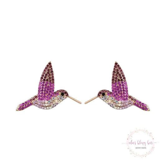 Tiny Dancer - Purple Hummingbird Stud Earrings - Sale - Alies Bling Bar - Shop Alies Boutique