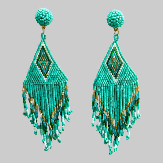 Vibe Cascade - Mint Diamond Fringe Beaded Earrings - Shop Alies Bouutique