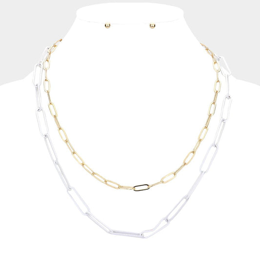 White Colored Open Metal Oval Link Necklace-Shop Alies Boutique