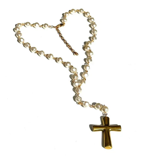 Baroque Pearl Cross Y Necklace - Leetie Lovendale